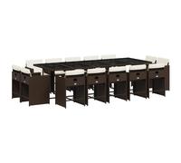 vidaXL 15 Piece Garden Dining Set with Cushions Brown Poly Rattan