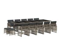 vidaXL 15 Piece Garden Dining Set with Cushions Grey Poly Rattan