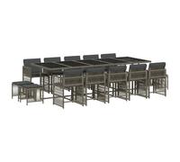 vidaXL 15 Piece Garden Dining Set with Cushions Grey Poly Rattan