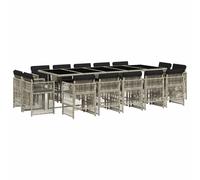 vidaXL 15 Piece Garden Dining Set with Cushions Light Grey Poly Rattan