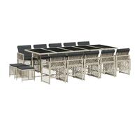 vidaXL 15 Piece Garden Dining Set with Cushions Light Grey Poly Rattan