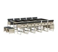 vidaXL 15 Piece Garden Dining Set with Cushions Light Grey Poly Rattan