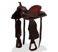 vidaXL 16" Brown Genuine Leather Saddle, Bridle & Chest Collar