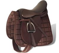 Horse Riding Saddle Set 16" Real Leather Brown 14 cm 5-in-1