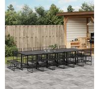vidaXL Garden Dining Set 17 Piece Outdoor Table and Chair Black Poly Rattan