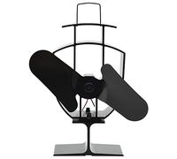 vidaXL 2 Blades Heat Powered Stove Fan - Silent Operation - Durable Anodized Aluminium - Eco-Friendly No Power Required - Black - Maximizes Heating Efficiency
