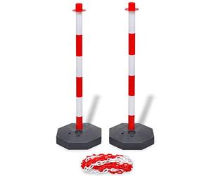 vidaXL 2 Chain Post Set - Red and White - 10m Plastic Chain Included - Flexible for Car Parks, Warehouses, Public Spaces, and Private Roads