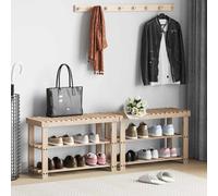 vidaXL 2-in-1 Shoe Rack with Bench Top 2 pcs Solid Wood NEW