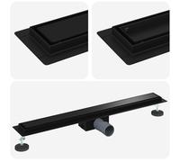 vidaXL 2 in 1 Shower Drain Black 80 cm 304 Stainless Steel Bathroom Rectangular Minimalist Design with Adjustable Feet for Modern Spaces, Easy Installation and Clean Lines