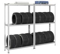 vidaXL 2-Layer Tyre Shelves 2 pcs Silver 110x40x180 cm Steel&Engineered Wood