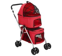 vidaXL 2-Layers Folding Dog Stroller in Vibrant Red - Portable, Comfortable, with Safe Seating and Storage Pockets, Perfect for Outdoor and Hiking Trips