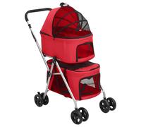 vidaXL 2-Layers Folding Dog Stroller in Vibrant Red - Portable, Comfortable, with Safe Seating and Storage Pockets, Perfect for Outdoor and Hiking Trips