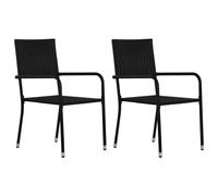 vidaXL 2-Pack Stackable Outdoor Garden Dining Chairs, Black PE Rattan & Steel Frame