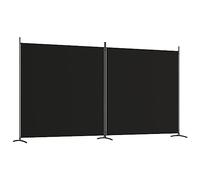 vidaXL 2-Panel Room Divider - Black, Fabric Material, Iron Structure, Foldable and Easy to Assemble, Spacious (348x180 cm), Multi-functional for Bedroom or Living Room