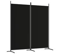 vidaXL 2-Panel Room Divider - Foldable Privacy Screen - Black Polyester Fabric and Sturdy Iron Frame - Easy Assembly - Versatile Use - Modern Style - 175x180 cm