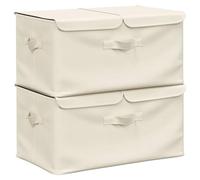vidaXL 2 pcs Fabric Storage Boxes with Handles - Foldable, Easy to Carry - Stylish Cream Color - Durable, Spacious & Versatile - Great for Toys, Books, Scarves & More