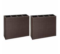 vidaXL - 2 pcs Garden Raised Beds with 8 Removable Pots Poly Rattan Brown