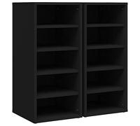 vidaXL 2 pcs Modern Shoe Cabinets, Easy Assembly Shoe Storage Solution, Durable Black Engineered Wood, Floor or Wall Mounted