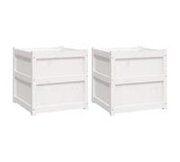 vidaXL 2 pcs Solid Pine Wood Garden Planters - Square Shape Patio Plant Pots great for Balcony or Outdoor Gardening in White