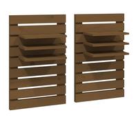 vidaXL 2 pcs Wall-mounted Bedside Shelves with Adjustable Shelf Boards, Solid Pine Wood in Honey Brown Finish, Easy-To-Assemble Bedroom Furniture