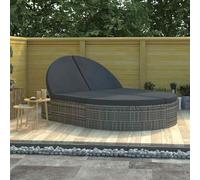 vidaXL 2-Person Sun Lounger with Cushions Poly Rattan Grey UK
