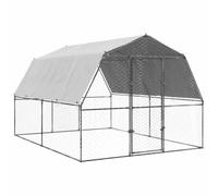 vidaXL 2 Piece Chicken Cage with Roof & Door Silver Galvanized Steel, Large Chicken Coop, Chicken Enclosure, Metal Chicken Coop, Walk-in Chicken Coop, Backyard Chicken Coop, Metal Chicken Nest,