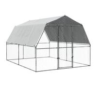 vidaXL 2 Piece Chicken Cage with Roof & Door Silver Galvanized Steel, Large Chicken Coop, Chicken Enclosure, Metal Chicken Coop, Walk-in Chicken Coop, Backyard Chicken Coop, Metal Chicken Nest,
