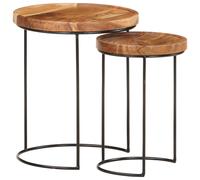vidaXL 2 Piece Coffee Table Set Solid Acacia Wood and Steel