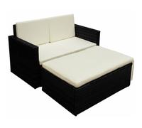 vidaXL Garden Lounge Set with Cushions 2 Piece Poly Rattan Black Sofa Couch