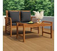 vidaXL 2 Piece Garden Lounge Set with Dark Grey Cushions Solid Wood