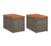 vidaXL 2-Piece Grey Poly Rattan Garden Side Tables with Solid Acacia Wood Tops & Powder-Coated Steel Frame