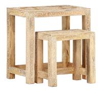 vidaXL 2 Piece Solid Mango Wood Hand-painted Side Table Set Stool Side Delicate