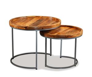 vidaXL 2 Piece Solid Mango Wood Side Table Set Nightstand Stand Furniture