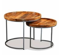 vidaXL 2 Piece Solid Mango Wood Side Table Set Nightstand Stand Furniture vidaXL