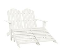 vidaXL Fir Wood 2-Seater Garden Adirondack Chair&Ottoman White Wooden Armchair