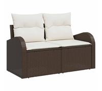 vidaXL 2 Seater Outdoor Sofa with Storage Space Brown and Cream Rattan Weatherproof Cushions with Removable Covers Modern Furniture for Balcony or Garden Seating