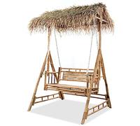 vidaXL 2 Seater Swing Chair with Palm Leaves Bamboo 202 cm
