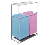 vidaXL 2-Section Laundry Sorter Hamper with a Top Shelf for Drying Basket
