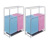 vidaXL 2-section Laundry Sorter Hampers 2 Pcs With A Top Shelf For Drying