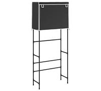 vidaXL 2-Tier Black Iron Storage Rack for Bathroom & Laundry Room - Over-the-Washing Machine Shelf with Non-Woven Curtain - Stylish Design & Space-Sutible, Easy Assembly