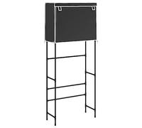 vidaXL 2-Tier Black Iron Storage Rack for Bathroom & Laundry Room - Over-the-Washing Machine Shelf with Non-Woven Curtain - Stylish Design & Space-Sutible, Easy Assembly