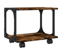 vidaXL 2-Tier Engineered Wood Printer Stand/Machine Cart in Smoked Oak with Storage, Lockable Wheels - 41x28x33.5 cm