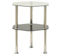 vidaXL 2-Tier Side Table Transparent&Black 38x38x50cm Tempered Glass End table