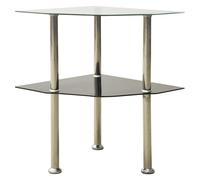 vidaXL 2-Tier Side Table Transparent&Black 38x38x50cm Tempered Glass End table
