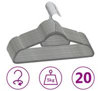 vidaXL 20 Piece Clothes Hanger Set Anti-slip Grey Velvet, Grey