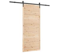 vidaXL 200cm Brown Solid Wood Sliding Door Rustic Rustic Rectangular Adjustable Rails Farmhouse Style Perfect for Hallways and Living Rooms Size 100x208cm Mounting Kit