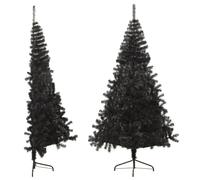 vidaXL 210 cm Half-Round Black Artificial Christmas Tree with Stand - PVC & Steel, 605 Branches, 95 cm Max Width (344678)