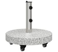 vidaXL 26" Round Outdoor Umbrella Stand with Wheels, Granite and Metal, Grey, Black, 66 lbs, Simple Design for Stability, Easy to Move, Perfect Weight Holder for Gardens