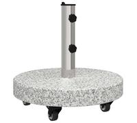 vidaXL 26" Round Outdoor Umbrella Stand with Wheels, Granite and Metal, Grey, Black, 66 lbs, Simple Design for Stability, Easy to Move, Perfect Weight Holder for Gardens