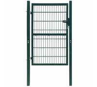 vidaXL 2D Fence Gate, Single - Green - Steel Construction with Powder-Coated Finish - Includes Lock & Keys - Easy Installation - Perfect for Gardens, Patios, Terraces (106x210 cm)